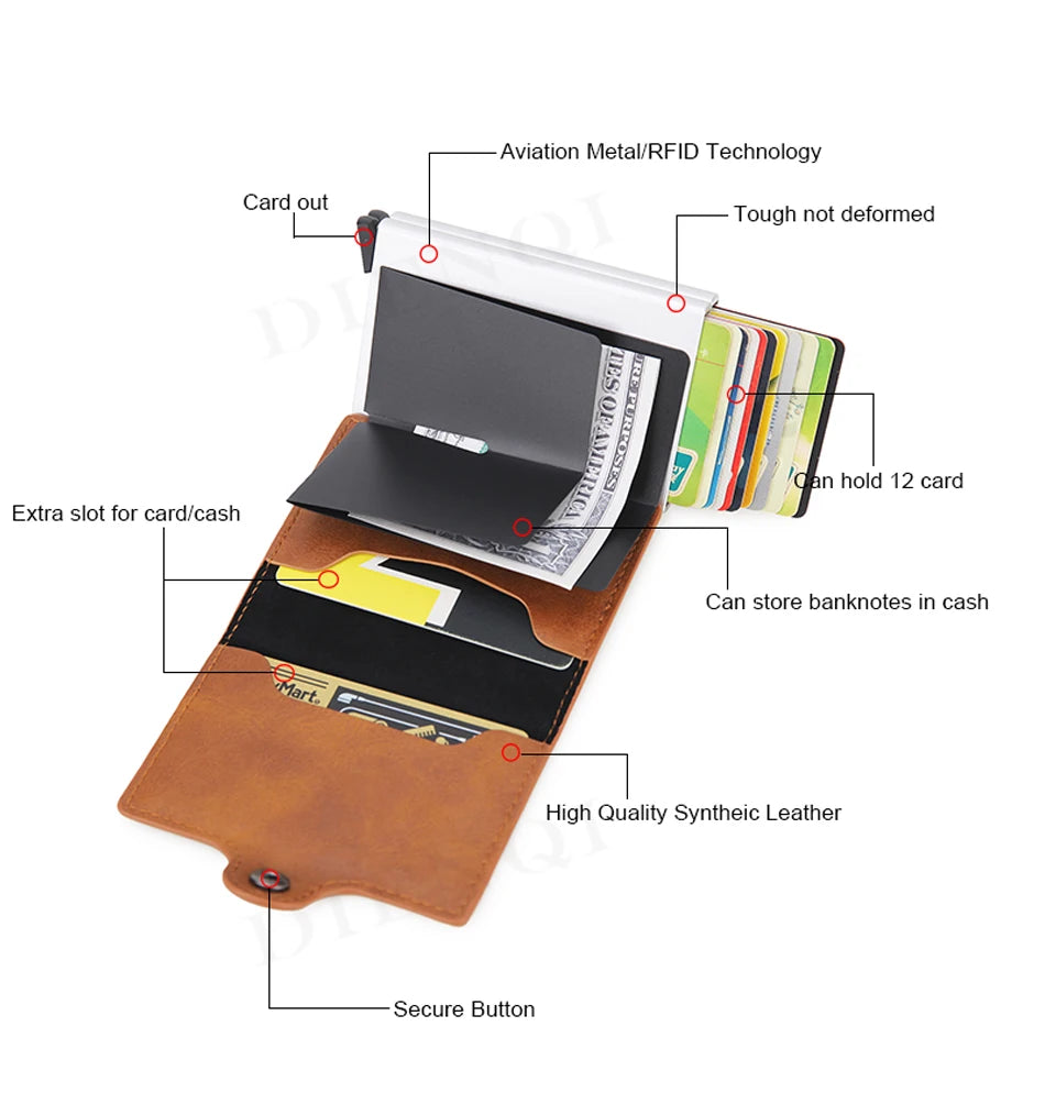 Rfid Blocking Protection Men id Credit Card Holder Wallet Leather Metal