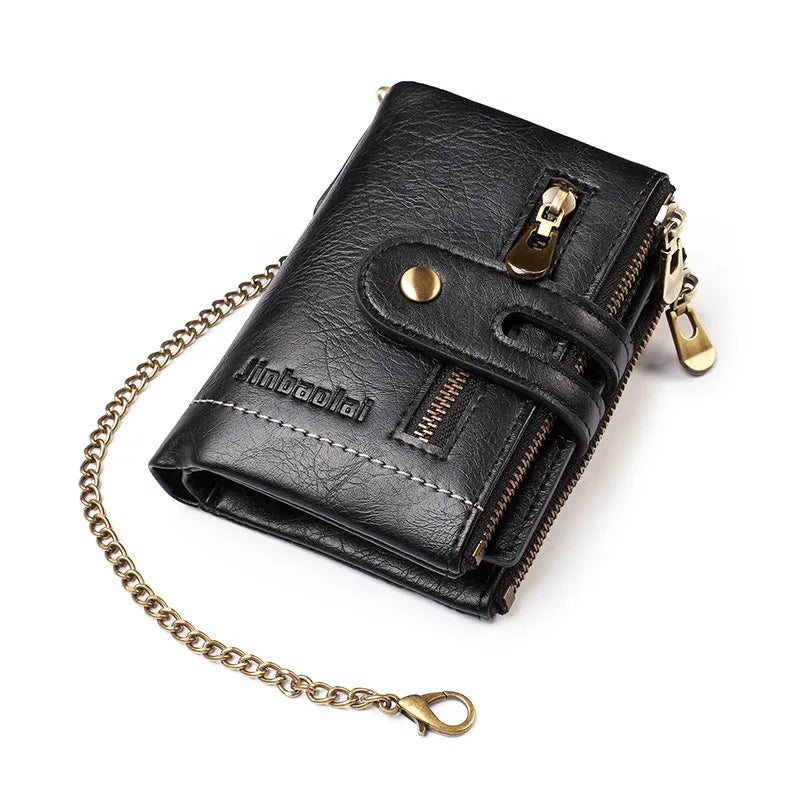 New Men Wallets Name PU Short Card Holder Chain Men Purse Brand Male wallet