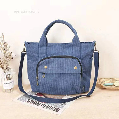 Corduroy Shoulder Bag Women Vintage Shopping Bags Zipper Girls Student