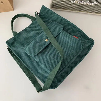 Corduroy Shoulder Bag Women Vintage Shopping Bags Zipper Girls Student
