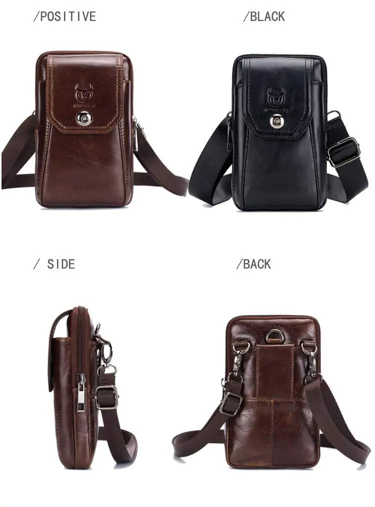 BULLCAPTAIN Genuine Leather Men's Waist Packs Phone Pouch Bags Waist Bag