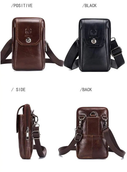 BULLCAPTAIN Genuine Leather Men's Waist Packs Phone Pouch Bags Waist Bag