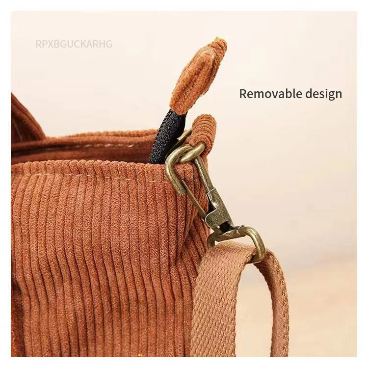 Corduroy Shoulder Bag Women Vintage Shopping Bags Zipper Girls Student
