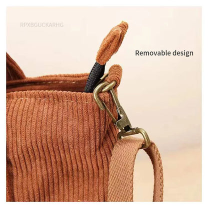 Corduroy Shoulder Bag Women Vintage Shopping Bags Zipper Girls Student
