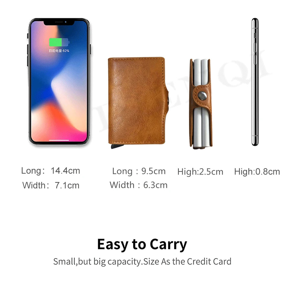 Rfid Blocking Protection Men id Credit Card Holder Wallet Leather Metal