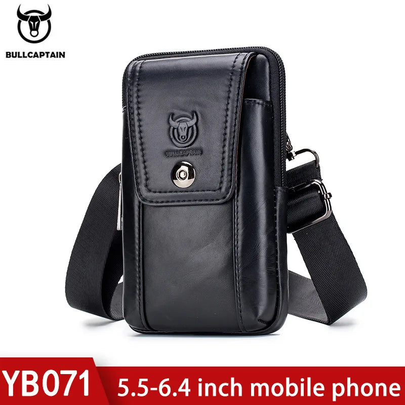 BULLCAPTAIN Genuine Leather Men's Waist Packs Phone Pouch Bags Waist Bag