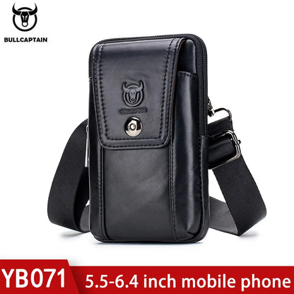BULLCAPTAIN Genuine Leather Men's Waist Packs Phone Pouch Bags Waist Bag