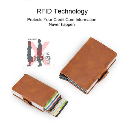 Rfid Blocking Protection Men id Credit Card Holder Wallet Leather Metal