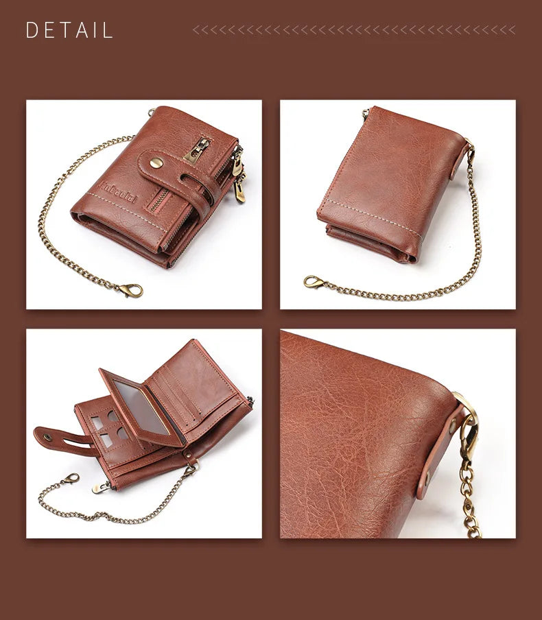 New Men Wallets Name PU Short Card Holder Chain Men Purse Brand Male wallet