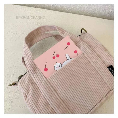 Corduroy Shoulder Bag Women Vintage Shopping Bags Zipper Girls Student