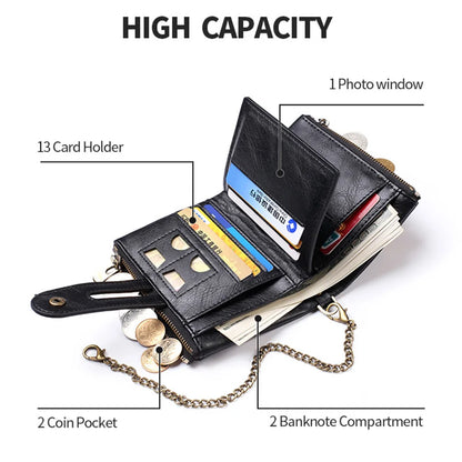 New Men Wallets Name PU Short Card Holder Chain Men Purse Brand Male wallet