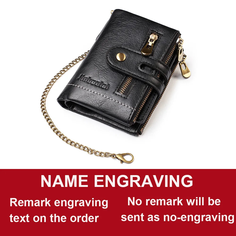 New Men Wallets Name PU Short Card Holder Chain Men Purse Brand Male wallet