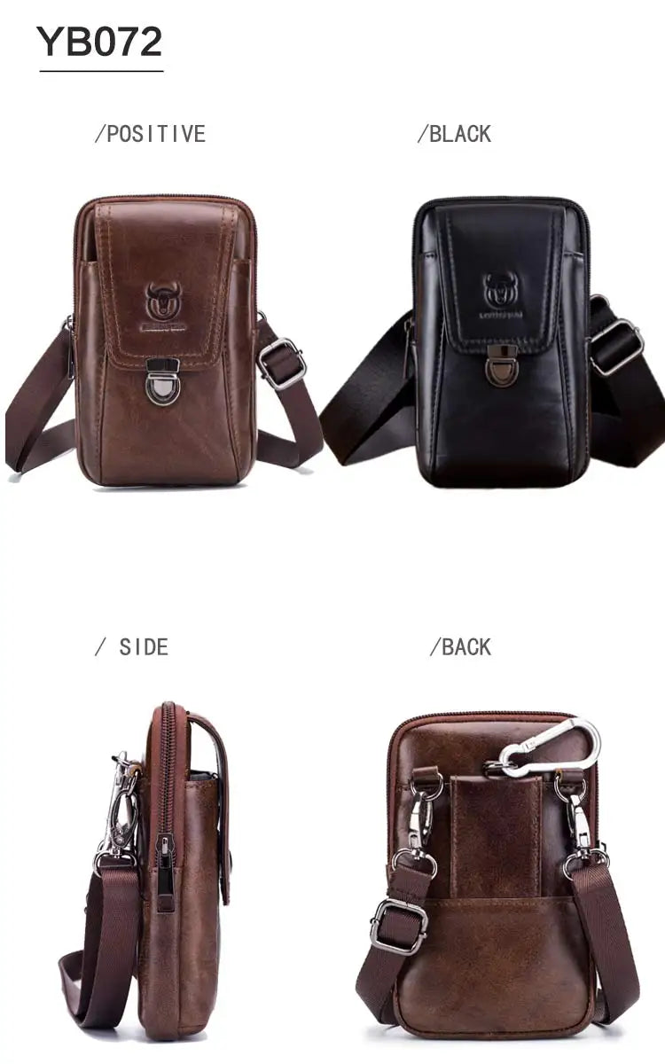 BULLCAPTAIN Genuine Leather Men's Waist Packs Phone Pouch Bags Waist Bag