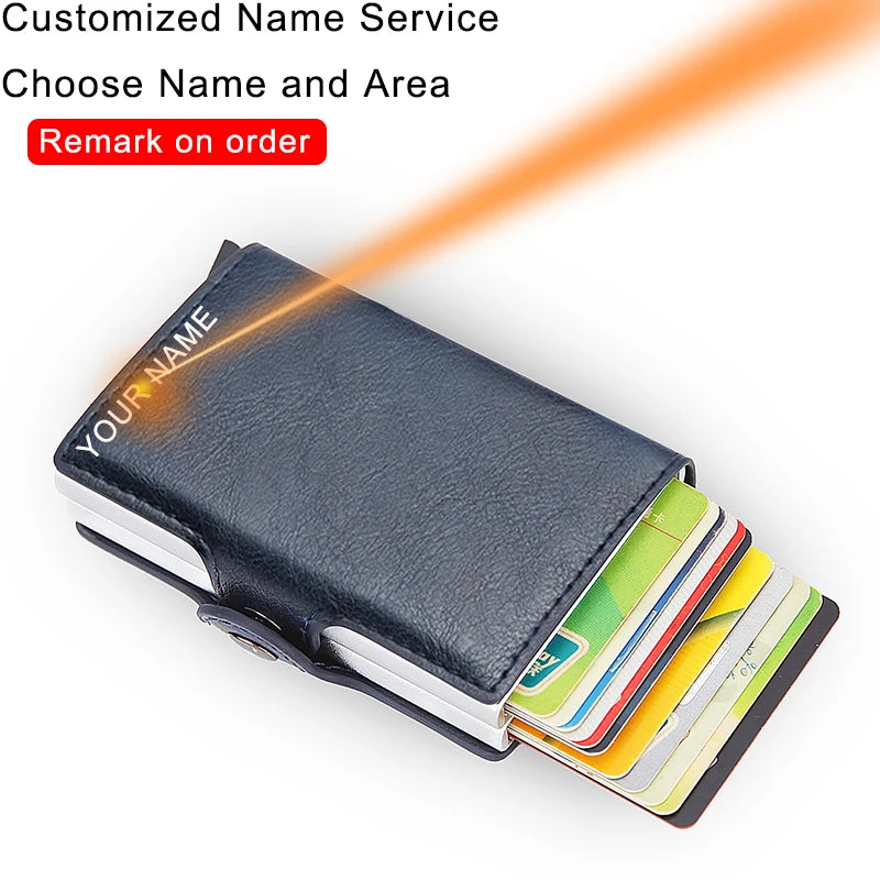 Rfid Blocking Protection Men id Credit Card Holder Wallet Leather Metal
