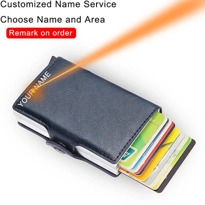 Rfid Blocking Protection Men id Credit Card Holder Wallet Leather Metal