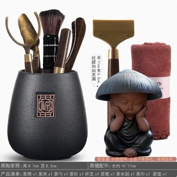 Kungfu Tea Set, Black Sandalwood, Solid Wood Tea Clip, Bamboo Tweezers