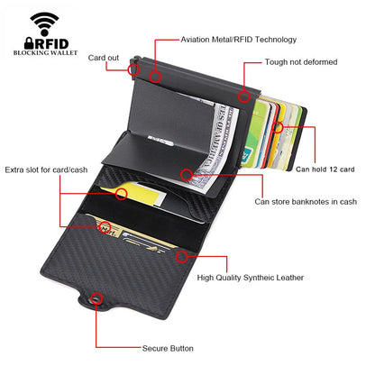 Rfid Blocking Protection Men id Credit Card Holder Wallet Leather Metal