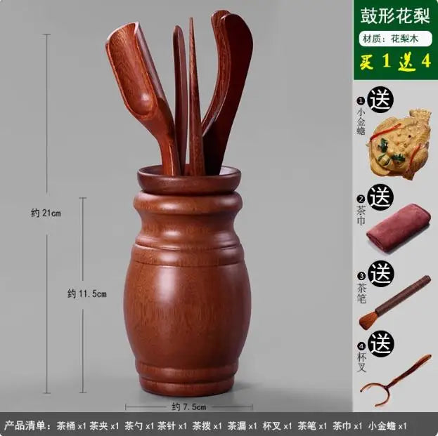 Kungfu Tea Set Accessories, Tea Ceremony, Six Gentlemen Whole Set, Black Sandalwood, Solid Wood Tea Clip, Bamboo Tweezers