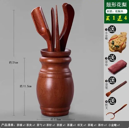 Kungfu Tea Set Accessories, Tea Ceremony, Six Gentlemen Whole Set, Black Sandalwood, Solid Wood Tea Clip, Bamboo Tweezers