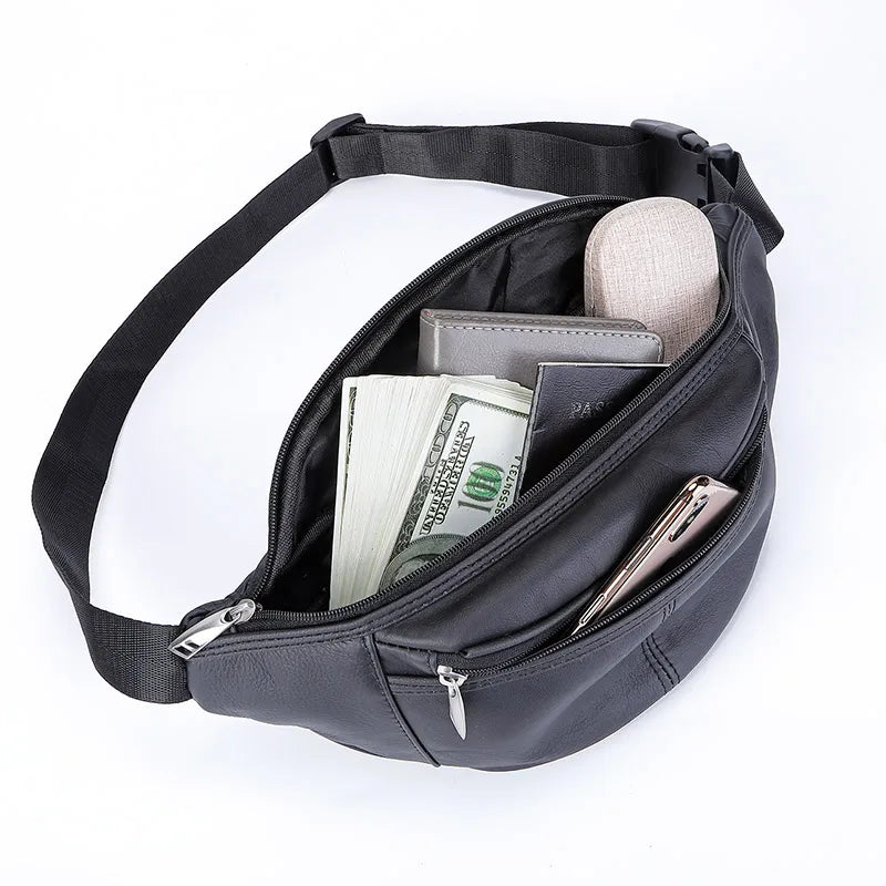 Fashion Men Genuine Leather Fanny Bag for Phone Pouch Male Leather