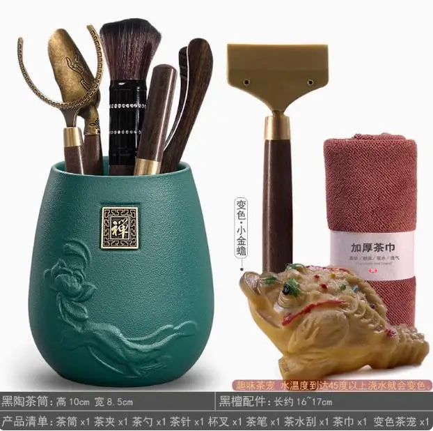 Kungfu Tea Set, Black Sandalwood, Solid Wood Tea Clip, Bamboo Tweezers