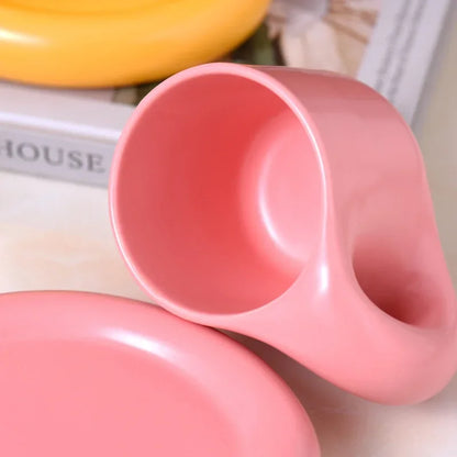 Solid Color Ceramic Mug Dish Set Creative Handle Coffee Mug Home Breakfast Cup Beverage Cup Milk Cup High Beauty Couple Cups