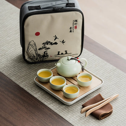 1Set, Chinese Tea Travel Tea Set Kung Fu Tea Set Ceramic Portable Teapot Teaset Gaiwan Tea Cups of Tea Ceremony Tea Tool