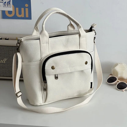 Corduroy Shoulder Bag Women Vintage Shopping Bags Zipper Girls Student