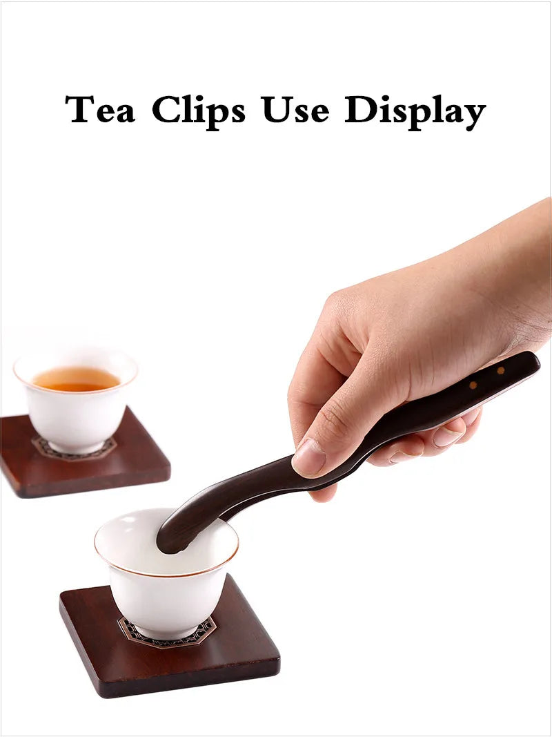Kungfu Tea Set, Black Sandalwood, Solid Wood Tea Clip, Bamboo Tweezers