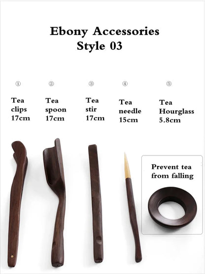 Kungfu Tea Set Accessories, Tea Ceremony, Six Gentlemen Whole Set, Black Sandalwood, Solid Wood Tea Clip, Bamboo Tweezers