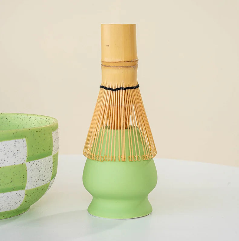 Ceramic Matcha Bowl Checkered Pattern Large Capacity High Temperature Resistant Green Tea Maker Cup Tea Ceremony Tool