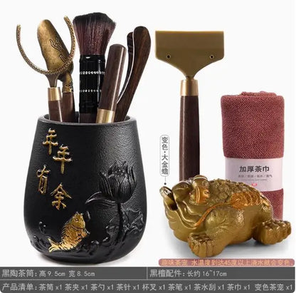 Kungfu Tea Set, Black Sandalwood, Solid Wood Tea Clip, Bamboo Tweezers