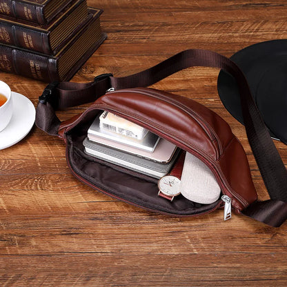 Fashion Men Genuine Leather Fanny Bag for Phone Pouch Male Leather