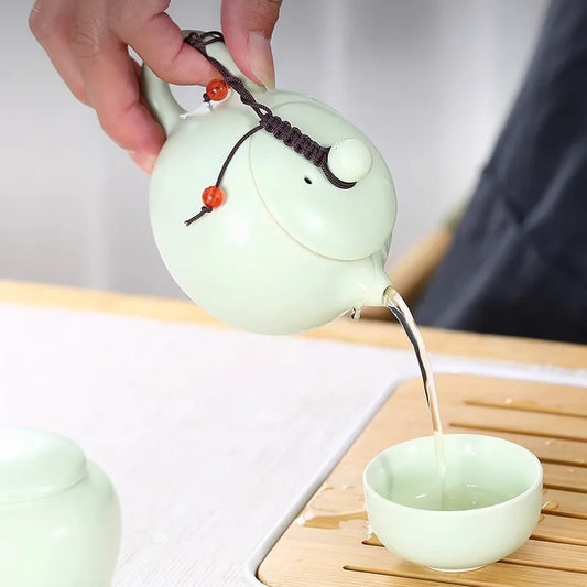 1Set, Chinese Tea Travel Tea Set Kung Fu Tea Set Ceramic Portable Teapot Teaset Gaiwan Tea Cups of Tea Ceremony Tea Tool