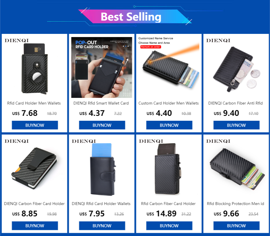 Rfid Blocking Protection Men id Credit Card Holder Wallet Leather Metal