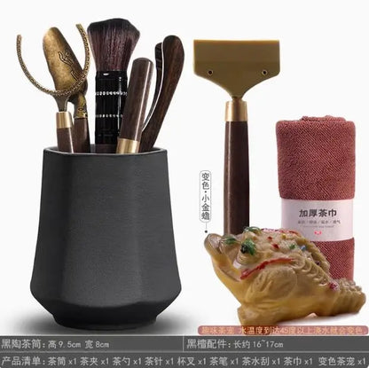 Kungfu Tea Set, Black Sandalwood, Solid Wood Tea Clip, Bamboo Tweezers