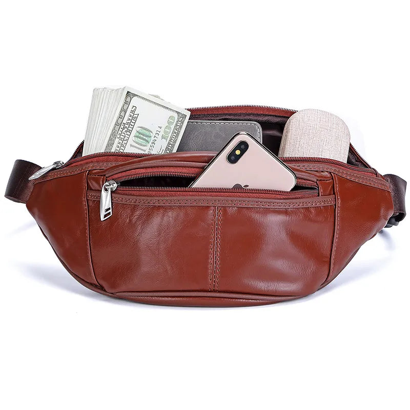Fashion Men Genuine Leather Fanny Bag for Phone Pouch Male Leather