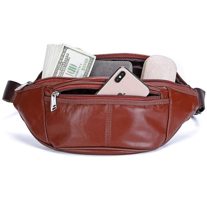 Fashion Men Genuine Leather Fanny Bag for Phone Pouch Male Leather