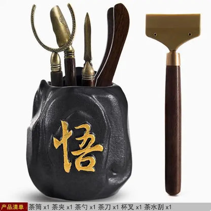 Kungfu Tea Set, Black Sandalwood, Solid Wood Tea Clip, Bamboo Tweezers