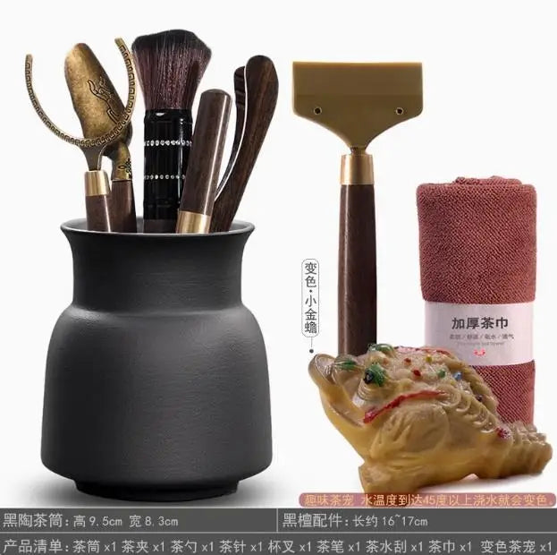 Kungfu Tea Set Accessories, Tea Ceremony, Six Gentlemen Whole Set, Black Sandalwood, Solid Wood Tea Clip, Bamboo Tweezers