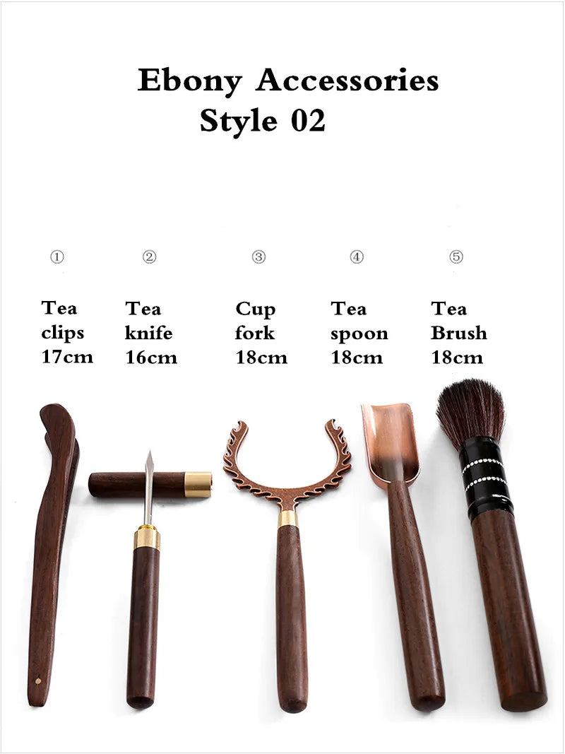 Kungfu Tea Set Accessories, Tea Ceremony, Six Gentlemen Whole Set, Black Sandalwood, Solid Wood Tea Clip, Bamboo Tweezers