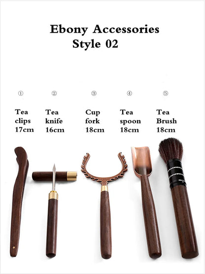 Kungfu Tea Set Accessories, Tea Ceremony, Six Gentlemen Whole Set, Black Sandalwood, Solid Wood Tea Clip, Bamboo Tweezers