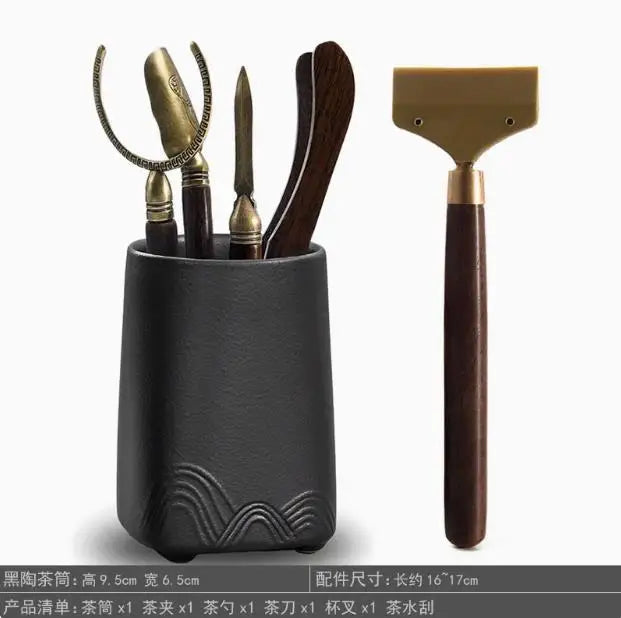 Kungfu Tea Set Accessories, Tea Ceremony, Six Gentlemen Whole Set, Black Sandalwood, Solid Wood Tea Clip, Bamboo Tweezers