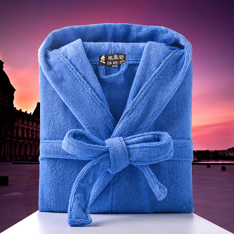Cotton Hooded Bathrobe Men 100%Long Terry Towel Big and Tall Towel