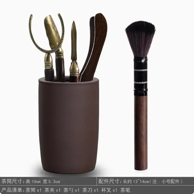 Kungfu Tea Set Accessories, Tea Ceremony, Six Gentlemen Whole Set, Black Sandalwood, Solid Wood Tea Clip, Bamboo Tweezers