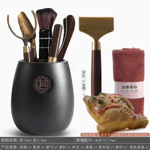 Kungfu Tea Set Accessories, Tea Ceremony, Six Gentlemen Whole Set, Black Sandalwood, Solid Wood Tea Clip, Bamboo Tweezers