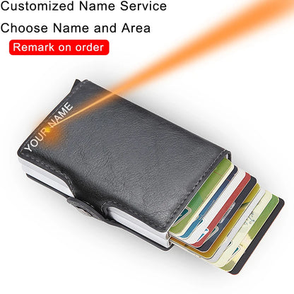 Rfid Blocking Protection Men id Credit Card Holder Wallet Leather Metal