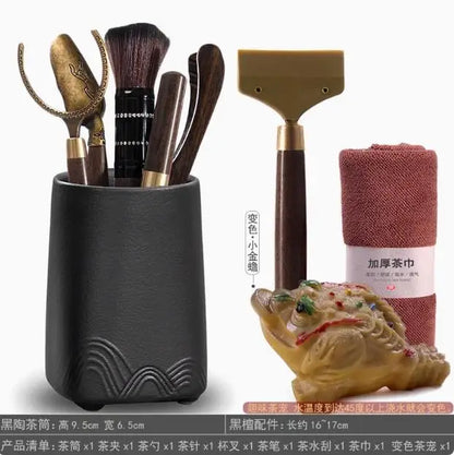 Kungfu Tea Set Accessories, Tea Ceremony, Six Gentlemen Whole Set, Black Sandalwood, Solid Wood Tea Clip, Bamboo Tweezers