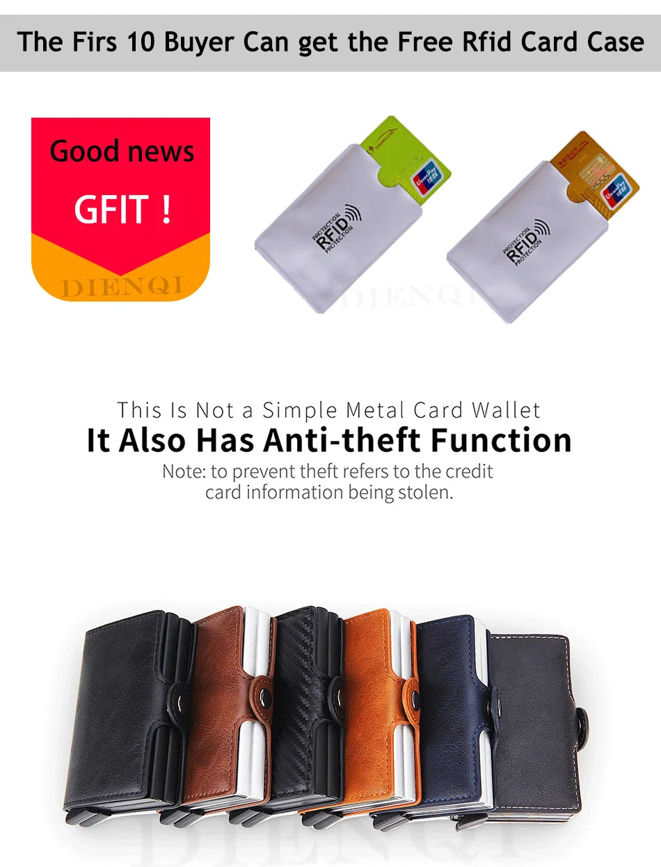 Rfid Blocking Protection Men id Credit Card Holder Wallet Leather Metal