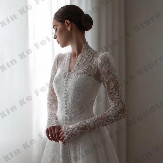 Muslim Women's Bridal Gowns Elegant High Collar Long Sleeve Princess Wedding Dresses Formal Party Bride Dress Robe De